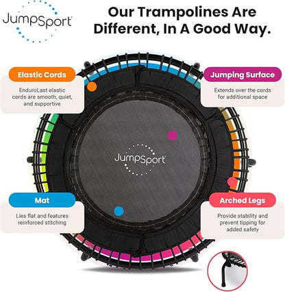 JumpSport 39" ESSENTIAL Fitness Trampoline | Model 220, 230, 250 | Exercise Trampoline | 30 Low-Impact Bungees