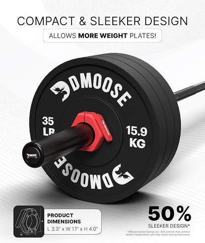 DMoose Fitness Barbell Clips 2 Inch (Pair) - Quick Release Olympic Barbell Clamps & Collars with Anti Slip TPR Grip for Secure Weightlifting and Powerlifting - Weight Clips for Bars at Home or Gym