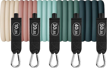 Retrospec Train Resistance Bands Set for Working Out - 5 Stackable Bands, Handles & Door Anchor - Portable Fitness Equipment for Physical Therapy & Yoga Includes Carry Bag