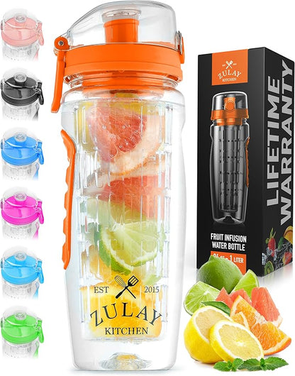 Zulay Fruit Infuser Water Bottle - 34oz - Leakproof With Full-Length Infusion Rod - Men Women's Ideal Fitness Gift Or For Gym, Camping