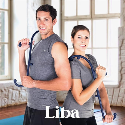 LiBa Back and Neck Massager - Trigger Point Massage Tools for Pain Relief and Manual Massage Hook Therapy Handheld Back Neck Shoulder Massager Navy - Gift for Women & Men