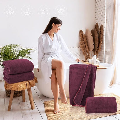 TENSTARS Silk Hemming Bath Towels for Bathroom Clearance - 27 x 55 inches - Light Thin Quick Drying - Soft Microfiber Absorbent Towel for Bath Fitness, Sports, Yoga, Travel, Gym - 2 Pack, Burgundy