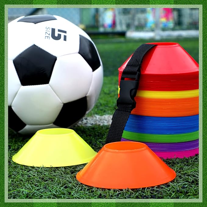 Hanaive 100 Pieces Mini Soccer Cones for Sport Drills 5 Inch Agility Disc Cones with Accessories for Kids Football Training