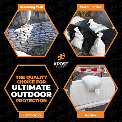 Xpose Safety Heavy Duty Sand Bags with Tie Strings – Empty Woven Polypropylene Sandbags for Hurricane Flood Protection, 100 lb Capacity, 14" x 26", White, Bulk Full Pallet Pack of 8000
