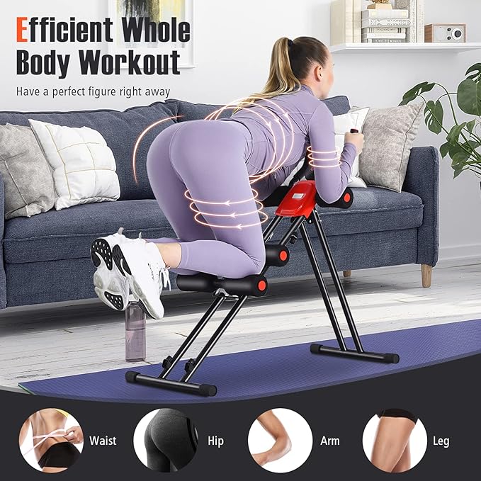 GYMAX Ab Machine, Abdominal Fitness Trainer with 3 Adjustable Resistance & LCD Monitor, Whole Body Workout Equipment Core Waist Cruncher for Home Gym Strength Training