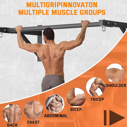 Pull Up Bar Wall Mounted, Heavy Duty 650 lbs Capacity Chin Up Bar, 48" Multi-Grip Strength Training Pull-up Bars, for Home Gym Garage/Backyard Total Body Workout, Ease Of Use Mounting