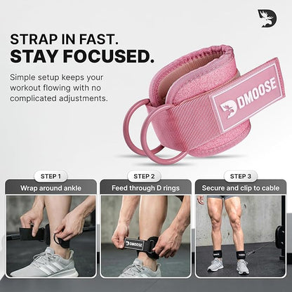 DMoose Fitness Ankle Strap for Cable Machine - One Size Fit with Premium Padding Cuffs, Ankle Bands for Working Out, Booty Workouts, Leg Extension, Hip Abductors, Kickbacks & Lower Body Exercises