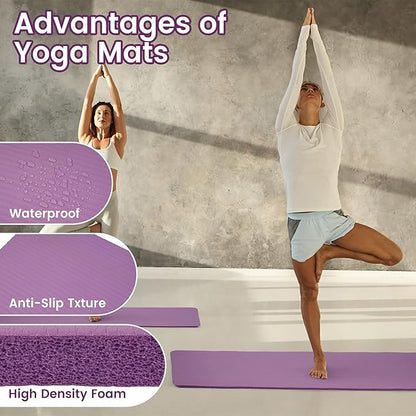 Fitvids Yoga Mat, 1/2-Inch Extra Thick High Density Exercise Mat, Anti-Tear Exercise Yoga Mat with Carrying Strap, Suitable for Various Yoga Exercises