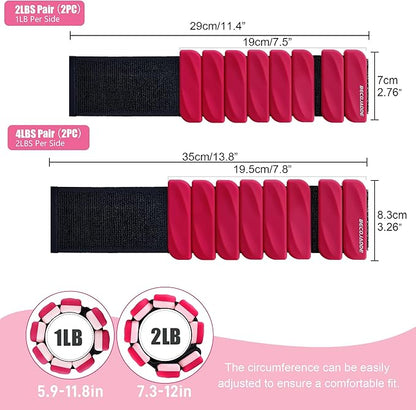 Ankle Weights Set of 2 (1 lb/2 lb Each) for Women Men Adjustable Wrist Bracelet for Home Gym Weighted Bangles Wristbands Leg Arm Weights for Walking Swimming Running Pilates Yoga Gym