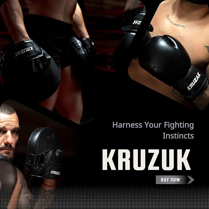 Kruzak Plain Focus Mitts and Boxing Gloves Set for Kickboxing and Muay Thai MMA Training - Fitness Kit with Punching Pads for Martial Arts and Karate