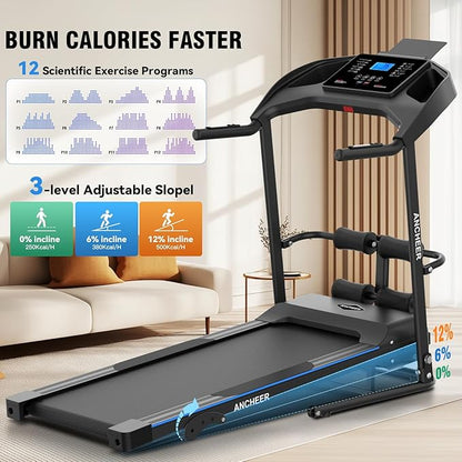 Treadmill with Incline & Sit Up Bench, Smart Treadmills for Home with Body Fat Measurement & Heart Rate Sensor, 3.5HP Foldable Heavy Duty Treadmill 350 LB Capacity Multifunction Exercise Equipment