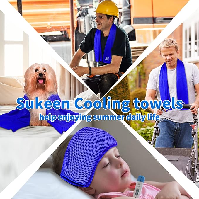 Sukeen Cooling Towels for Neck and Face, 4 Pack Cooling Towels for hot Weather (40"x12"), Cooling Rags for Yoga, Sport, Running, Workout,Gym, Camping, Fitness, Workout & More