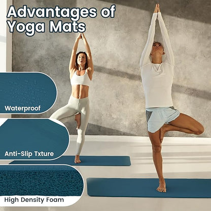 Fitvids Yoga Mat, 1/2-Inch Extra Thick High Density Exercise Mat, Anti-Tear Exercise Yoga Mat with Carrying Strap, Suitable for Various Yoga Exercises