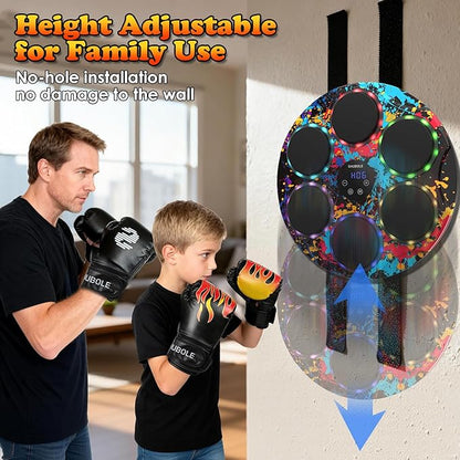 Music Boxing Machine with Gloves - Wall Mounted Punching Trainer for Adults & Kids, 9-Speed Punch Game, Wall Boxing Punching pad, 2025 Upgrade Gifts for Boys Age 6+