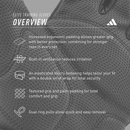 Adidas Elite Training & Weightlifting Gloves, Fingerless Workout Gloves