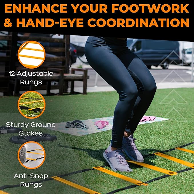 Soccer Training Equipment Agility Ladder Set, Sports Speed & Agility Training Equipment Kit with Cones & Drills, Speed Training Ladder for Footwork, Football Training Equipment