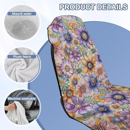 Bulopur Boho Floral Beach Towel Car Seat Covers Front Seats Non-Slip Breathable Sweat Towel Car Seat Cover for Post Gym Workout Surfing Swimming Running Yoga Blankets