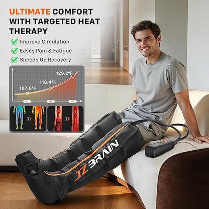 Air Compression Leg Recovery Boots : Sequential Full Leg Compression Massager System for Muscle Relaxation & Relief - 11 Intensity 6 Modes 3 Heat for Athletes & Gym (Large)