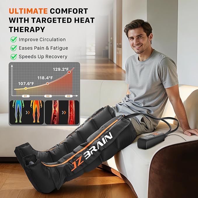 Air Compression Leg Recovery Boots : Sequential Full Leg Compression Massager System for Muscle Relaxation & Relief - 11 Intensity 6 Modes 3 Heat for Athletes & Gym (Medium)