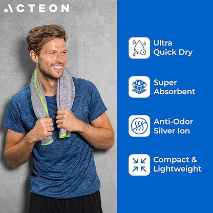Acteon Microfiber Gym Towels 5 Pack, Quick Dry Silver ION Odor-Free Sweat Towel, Super Absorbent Fast Drying for Men & Women, Workout, Yoga, Running, Hiking, Travel – 16x30.5 Inch