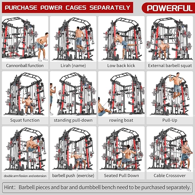 Multi-Purpose Squat Rack,Smith Machine Weight Rack Set with Cable Crossover System, Home Gym Power Racks, Power Racks and Packages