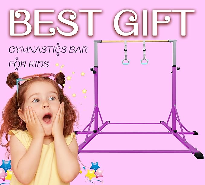 86 York Gymnastics Bar for Kids Ages 3-20, 5FT Base Length, 42" to 63" Adjustable Height, Horizontal Bar, Kip Bar for Gymnast, Gymnastic Training Equipment for Home, Gym Center