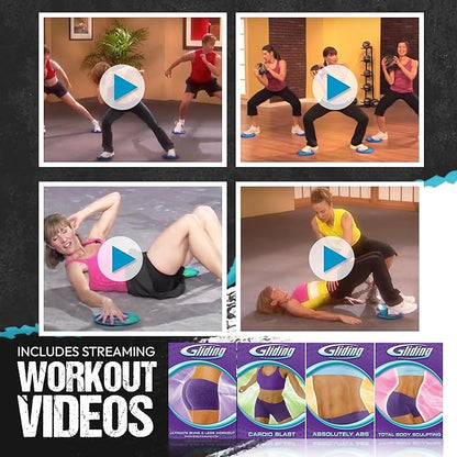 Gliding Discs for Working Out - Exercise Sliders for Carpet & Hardwood Floors 1 Pair, Authentic Workout Sliders Disc for Full Body Resistance Workout, Includes 4 Streaming Video Workouts