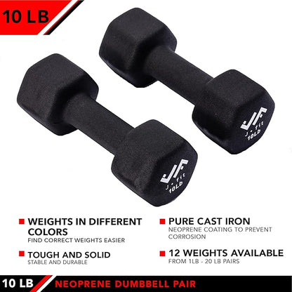 JFIT Dumbbell Pairs or Sets – Neoprene & Vinyl Coated Hand Weights for Home Gym, Strength Training, Aerobics, Cardio Exercise and Fitness