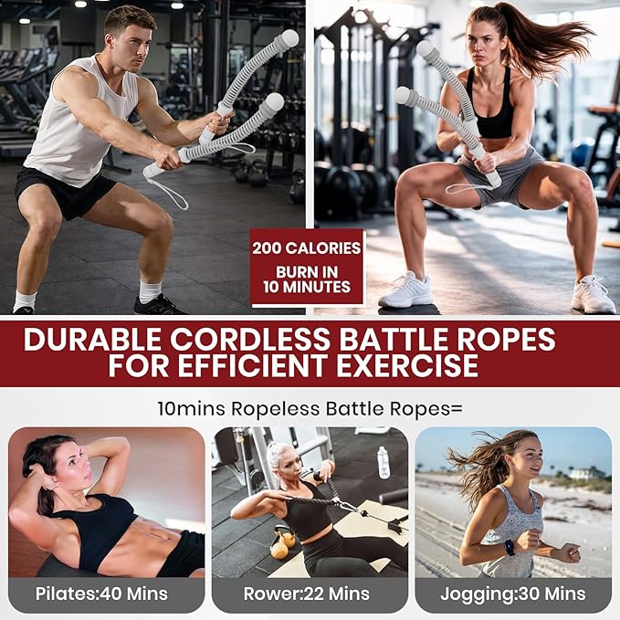 Ropeless Battle Ropes, Adjustable Weighted Cordless Trainer for Home Gym HIIT Low Impact Workouts, 17.1 in Portable with Sliding Resistance Rings and Storage Bag (Gray)