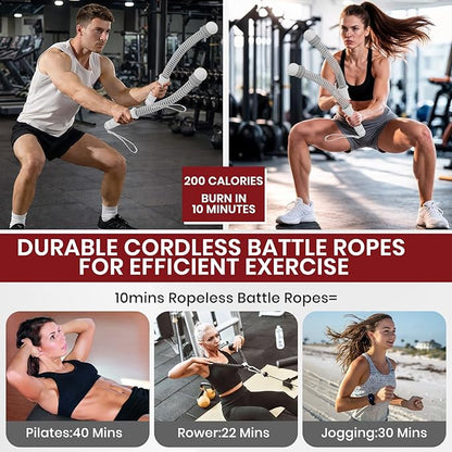 Ropeless Battle Ropes, Adjustable Weighted Cordless Trainer for Home Gym HIIT Low Impact Workouts, 17.1 in Portable with Sliding Resistance Rings and Storage Bag (Gray)