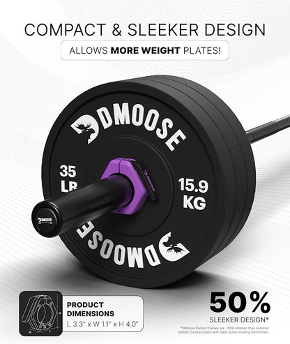 DMoose Fitness Barbell Clips 2 Inch (Pair) - Quick Release Olympic Barbell Clamps & Collars with Anti Slip TPR Grip for Secure Weightlifting and Powerlifting - Weight Clips for Bars at Home or Gym