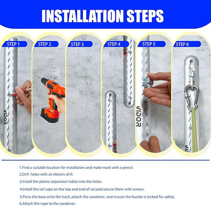 Resistance Band Wall Mount System - Heavy Duty Wall Anchor for Resistance Bands, Workout Wall Anchor with Aluminium Bracket for Home Gym Cable Machine & Fitness (with2Rails and Grey Resistance Band)