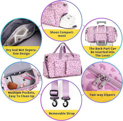 FIORETTO Women's Gym Duffle Bag with Shoes Compartment, 30L Capacity, Ideal for Travel, Gym, Sports, Duffel, Weekender