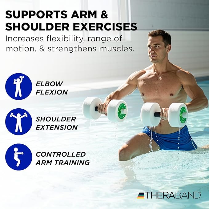 THERABAND Water Weights, Aquatic Dumbbells for Pool Fitness, 2 Foam Weights with Padded Grip for Water Aerobics, Therapy, Workouts, Pool Exercise Equipment, Aqua Training
