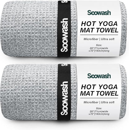Hot Yoga Towel,Microfiber Yoga Mat Towels Non Slip for Hot Yoga Absorbent Microfiber Sweat Anti-Slip Cover,Bikram,Pilates,Exercise,Fitness 28 inch X 72 inch Grey 2 Pack
