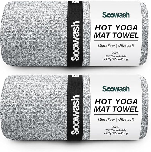 Hot Yoga Towel,Microfiber Yoga Mat Towels Non Slip for Hot Yoga Absorbent Microfiber Sweat Anti-Slip Cover,Bikram,Pilates,Exercise,Fitness 28 inch X 72 inch Grey 2 Pack