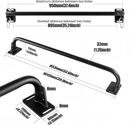 Heavy Duty Wall Mounted Pull Up Bar with 8mm Thick Steel Plates & Heavy-Duty Carabiner, Strength Training Bar for Home Gym, Garage and Indoor Workout