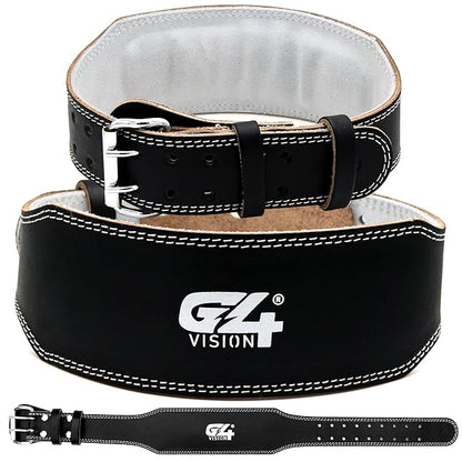 G4 Vision Genuine Leather Adjustable Weightlifting Belt 4 Gym Fitness Bodybuilding Powerlifting Deadlifting Thrusters Back Support Heavy Workout (Medium, Black)