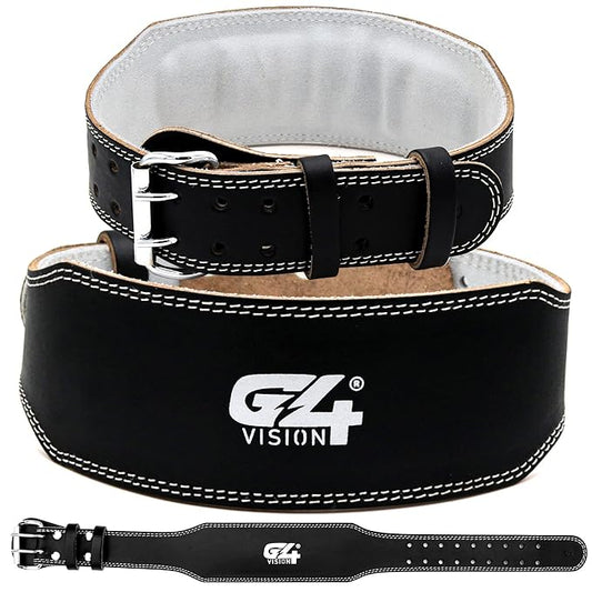 G4 Vision Genuine Leather Adjustable Weightlifting Belt 4 Gym Fitness Bodybuilding Powerlifting Deadlifting Thrusters Back Support Heavy Workout (Medium, Black)