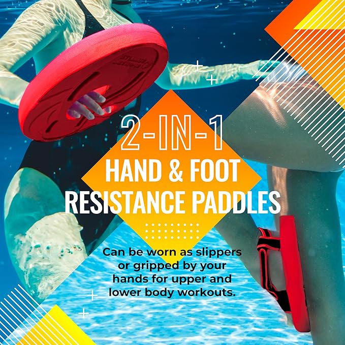 Sunlite Sports Aqua Trainer 2-in-1 Resistance Hand and Feet Paddle, Water Aerobics Set for Pool, Adult Aquatic Exercise for Aqua Workout, Low Impact Upper Lower Body Workouts