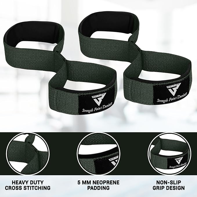 Weight Lifting Straps Figure 8, Anti Slip Strap with cuffs wrist Support for Gym Workout Deadlift Powerlifting Bodybuilding Weightlifting, Fitness Strength Training, Hand Bar Grip for Men