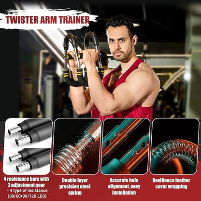 Twister Arm Trainer, 30-120 lbs Adjustable Twister Arm Chest Exerciser with 4 Spring & Poster for Men & Women, Detachable Power Twister Home Fitness Equipment for Enhancing Upper Body Muscle