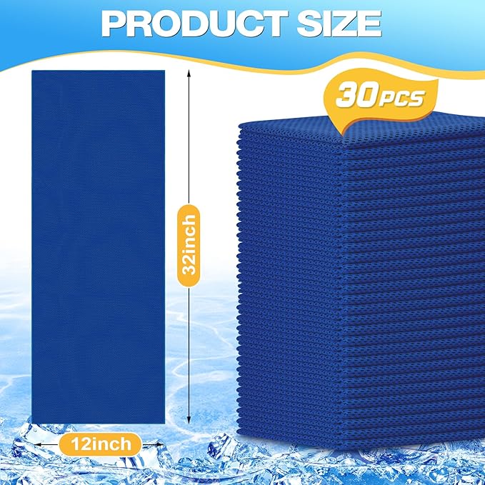 MENOLY 30 Packs Cooling Towels Bulk Cooling Towels for Neck and Face Gym Workout Cooling Neck Rags for Sports Yoga Soft Microfiber Breathable Sweat Rags for Hiking Running Fitness-Dark Blue