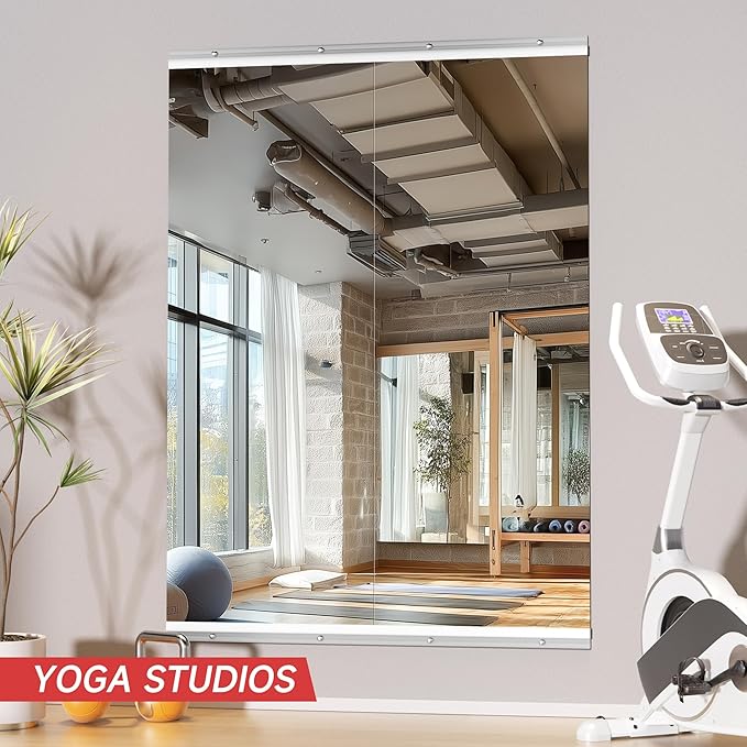 Home Gym Mirror, 55" x 21", 2PCS Large Full Body Mirror for Yoga, Silver Frameless Tempered Glass, Wall-Mounted Wall Mirrors for Home Gym, Workout, Garage, Bedroom, Bathroom, Dance Studio
