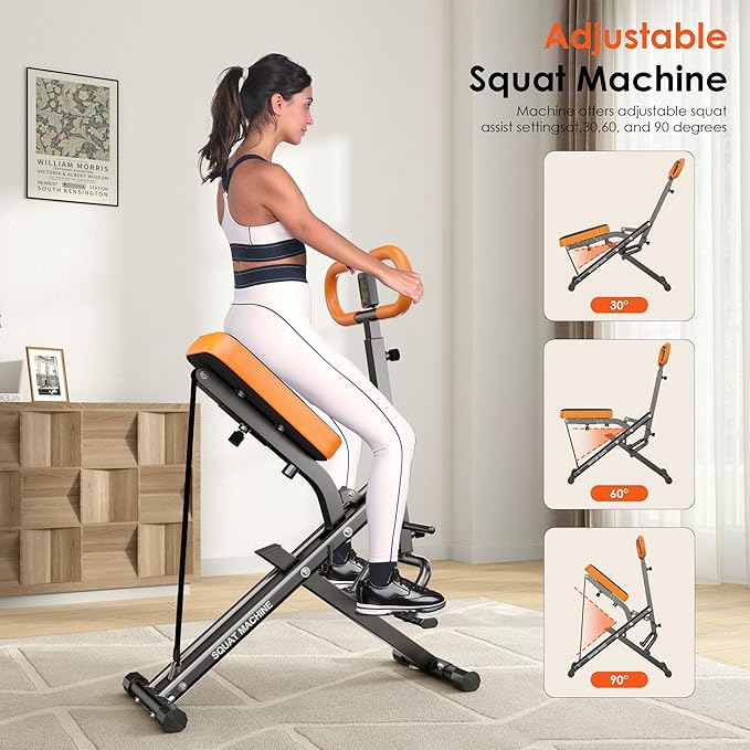 DlandHome Squat Machine, Squat Rowing Machine with Adjustable High-Strength Resistance Band for Home Gym, Foldable Leg Glute Trainer for Full Body 330lbs