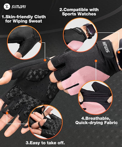 SIMARI GEL Pad Cycling Gloves for Men & Women, Workout Gloves with Cushion, Breathable, Grip, Gift for Gym Exercise, Biking, Weight Lifting Training, Fitness, Black, Pink, Cyan, White Size XS S M L XL