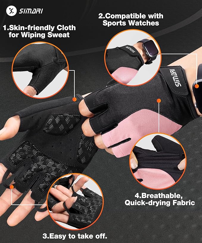 SIMARI GEL Pad Cycling Gloves for Men & Women, Workout Gloves with Cushion, Breathable, Grip, Gift for Gym Exercise, Biking, Weight Lifting Training, Fitness, Black, Pink, Cyan, White Size XS S M L XL