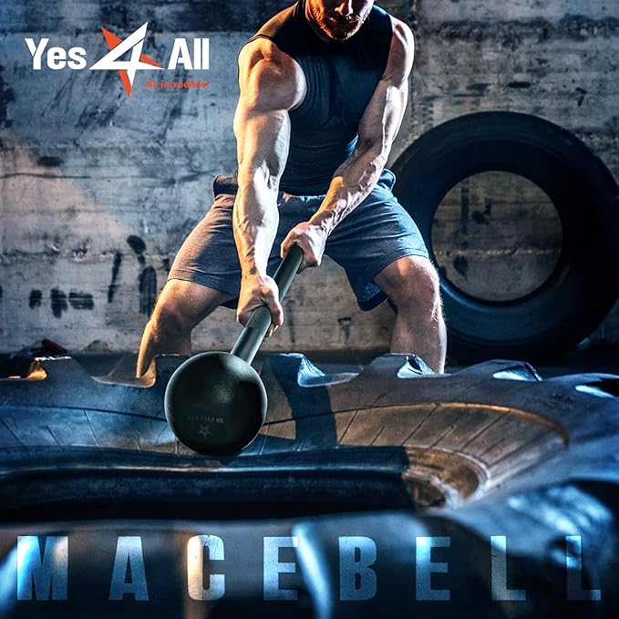Yes4All Steel Mace Bell for Strength Training, Support Full Body, Muscles, Shoulder, Grips & Forearms Workouts, Stretching 5, 7, 10, 15, 20, 25, 30 LB For Woman & Man