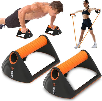 SQUATZ Multi-Function Push Up Rack - Combined with 10lbs and 20lbs Elastic Resistance Bands, Anti Slip Handles, Improves Strength, Power and Cardio, Weight Training, Weight Capacity: 440Lbs