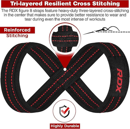 RDX Weight Lifting Straps Figure 8, Anti Slip Strap with Cuffs Wrist Support for Gym Workout Deadlift Powerlifting Bodybuilding Weightlifting, Fitness Strength Training, Hand Bar Grip for Men